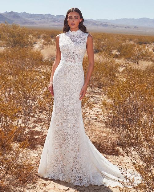 Lp2403 modest high neck wedding dress with cap sleeves and high back1